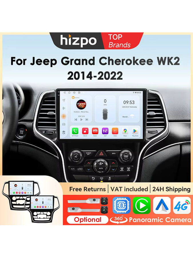 Hizpo 10,1 Zoll Carplay Autoradio für Jeep Grand Cherokee WK2 2014-2022 mit Android Auto, GPS und Multimedia Video Player in Schwarz - Bild 7