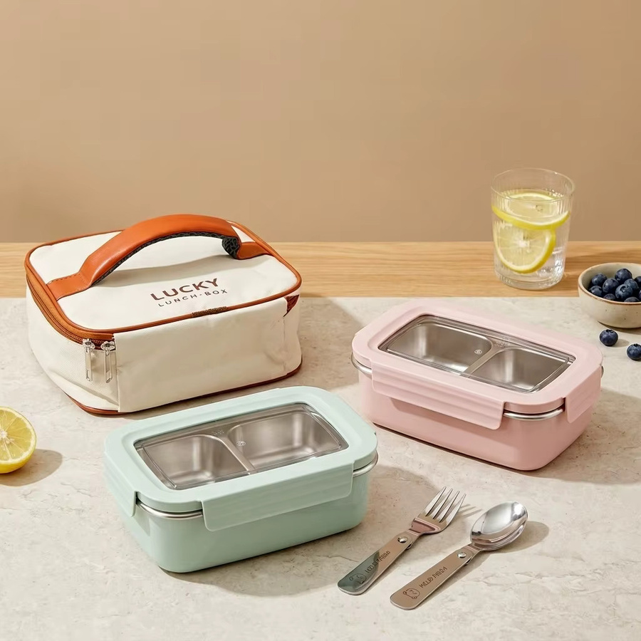 WORTHBUY Bento-Lunchbox aus Edelstahl 304 mit Fächern, auslaufsicher und mikrowellengeeignet, in Pink oder Grün - Bild 2