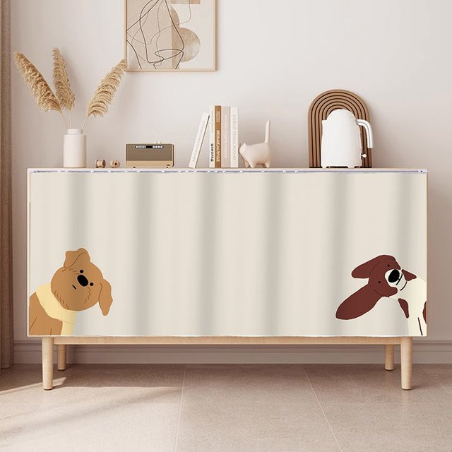 VIKAMA Dekorativer Abdeckvorhang mit Hundemuster und Klettverschluss in Beige für Schrank, Esszimmer oder Sideboard - Bild 1