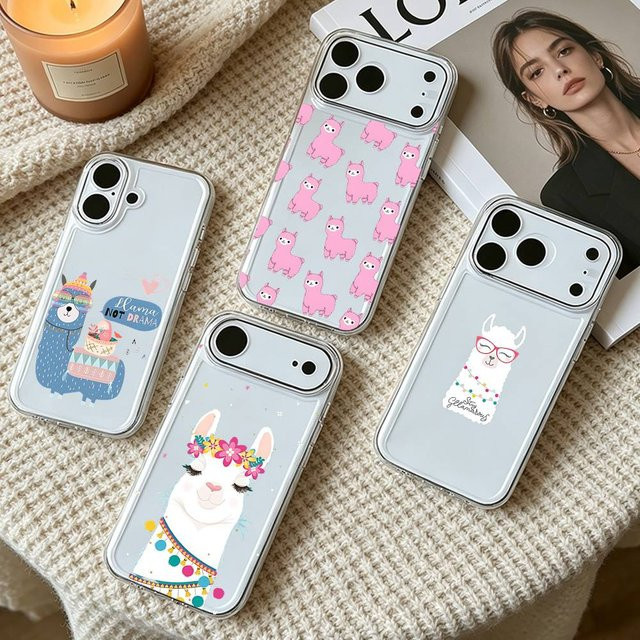 Niedrige Silikonhülle mit Kawaii Lama Alpaka Cartoon Design für dein Apple iPhone 11 bis iPhone 17 Pro Max Plus Mini - Bild 1