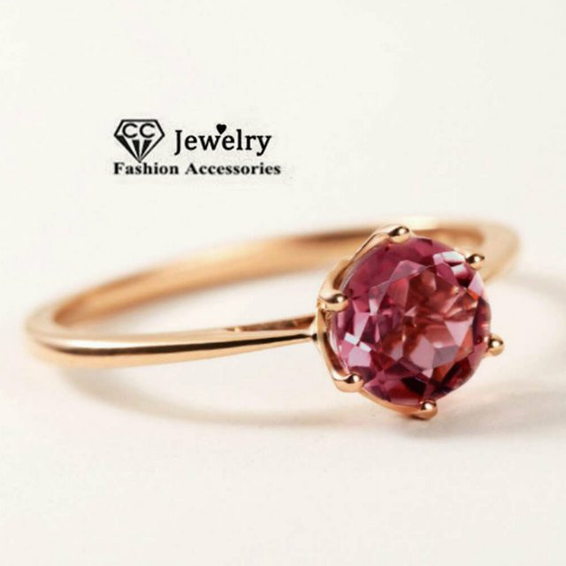 CC&BYX Ring, Messing, Roségold, Rubin, Zirkonia, Damen - Bild 1