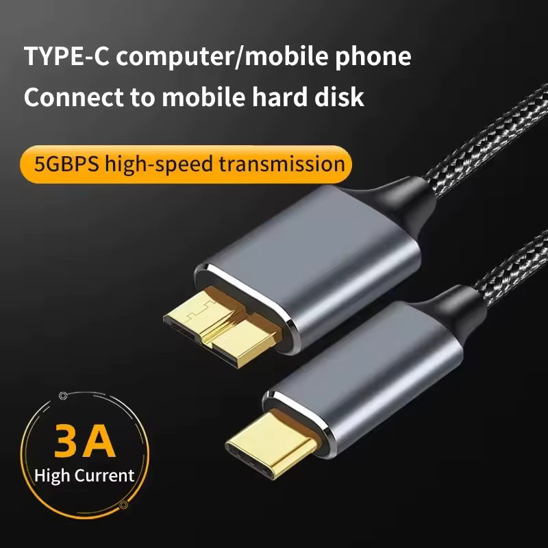 OUIO USB Typ-C zu Micro-B Datenkabel USB 3.0 5Gbps in Silber für externe Festplatten und SSDs - Bild 2