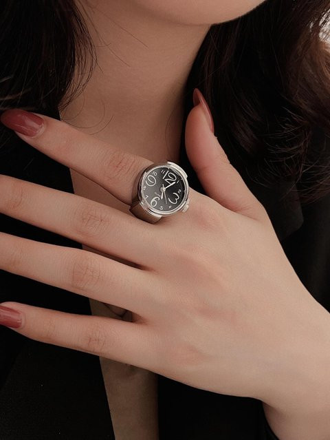 Ring Fingeruhr Quarz, Edelstahl, Schwarz, Unisex - Bild 1