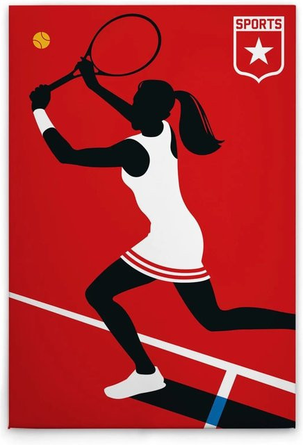 Tadessi Leinwandbild M1-No.50880 Retro Tennisspieler in Rot und Gelb, Breite: 60 cm, Höhe: 40 cm - Bild 1