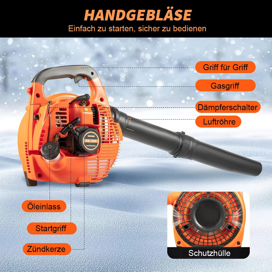 LONENESSL 2-Takt-Benzin-Laubbläser in Orange mit 25,4 ccm Hubraum und 0,9 l Öltank für Garten und Rasen - Bild 5
