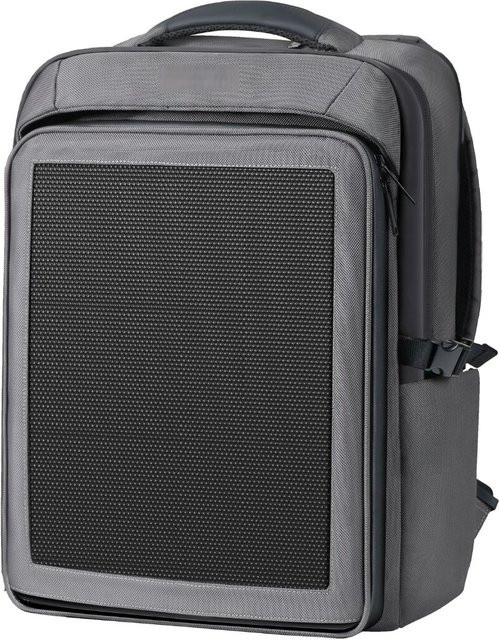 PLATINET Solar Rucksack Grau mit 30 W Solarpanel und USB-A & USB-C Anschlüssen, 20–35 L - Bild 1