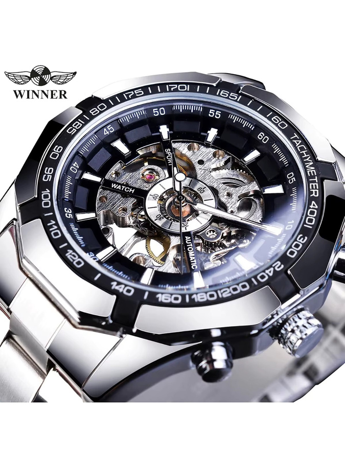 WINNER Armbanduhr Skelett, Automatik, Edelstahl, Herren, Silber - Bild 4