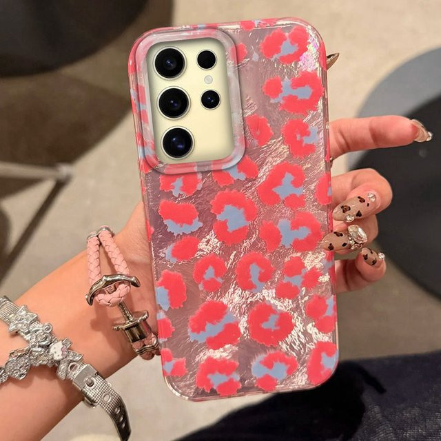 FunYudas Handyhülle im Pink Retro Leopard Cherry Design für Samsung Galaxy S21 S22 S23 S24 S25 Edge Plus S20 FE Ultra - Bild 1