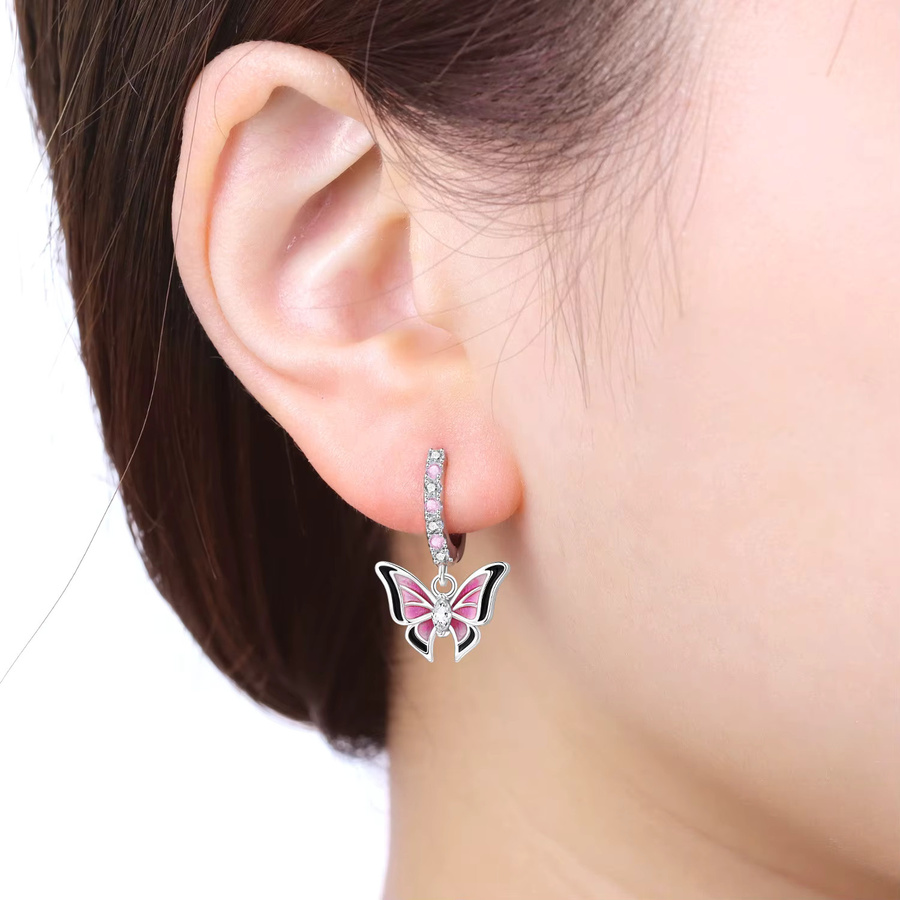 PANPOKI Ohrringe, 925 Silber, rosa Schmetterling, Zirkonia, Unisex - Bild 2