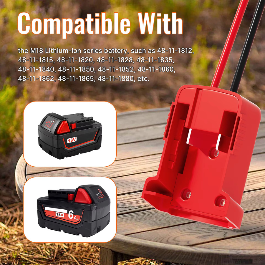 Externer Entladekabel-Adapter für Makita, Dewalt und Milwaukee Li-Ion-Akkus 14,4 V, 18 V, 20 V in Rot - Bild 4