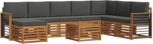 vidaXL Sofagarnitur 9-teilig aus Massivholz Akazie in Natur und Anthrazit mit L-Form und Polsterkissen - Bild 1