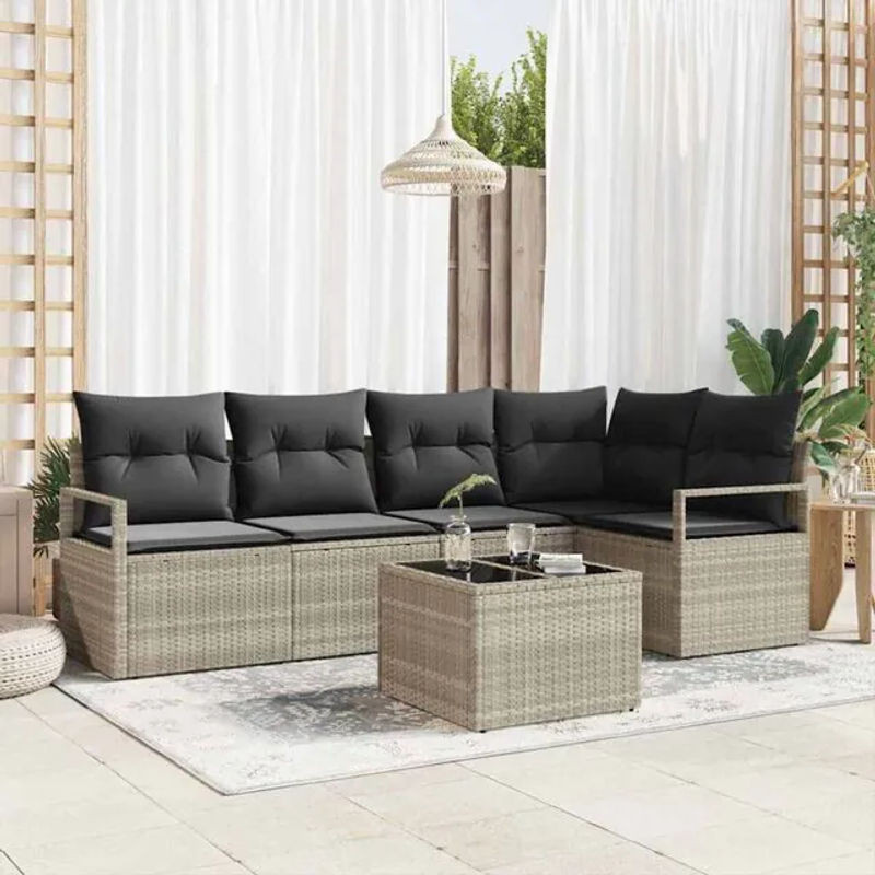 vidaxl Garten-Sofa-Set aus Poly-Rattan in Hellgrau, 6-teiliges modernes Loungemöbel-Set - Bild 1