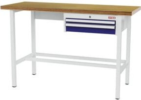 STIER Werkbank mit 1x50 mm und 1x100 mm Schubladen in Rot und Grau, B/T/H: 150 x 60 x 96 cm - Bild 1