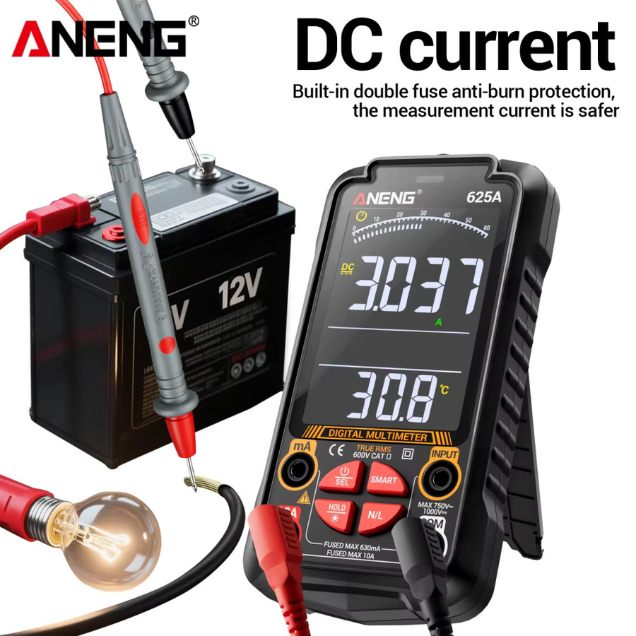 ANENG 625A Digitales Multimeter Schwarz: Wiederaufladbarer Smart Tester für DC Spannung, AC Strom, Amperemeter, NCV Voltmeter und Kondensatortest - Bild 2