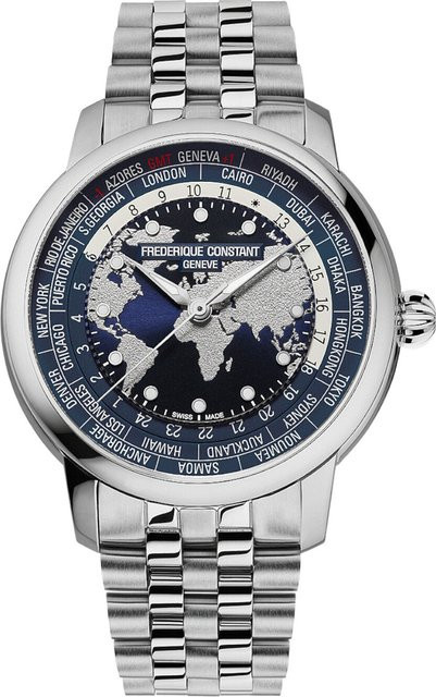 Frederique Constant Herrenuhr Classic Worldtimer, Automatik, Edelstahl, 40 mm, Blau - Bild 1