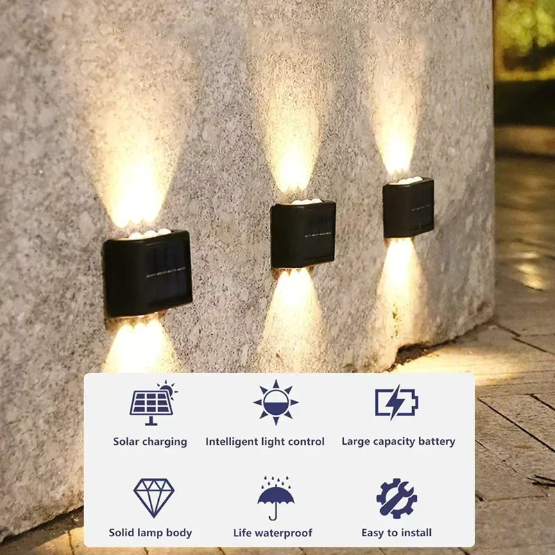 KDULIT LED Solar-Wandleuchte in Schwarz, moderne rechteckige Außenleuchte mit Up-and-Down-Lichteffekt und Warmweißem Licht für Garten und Außenbereich - Bild 2