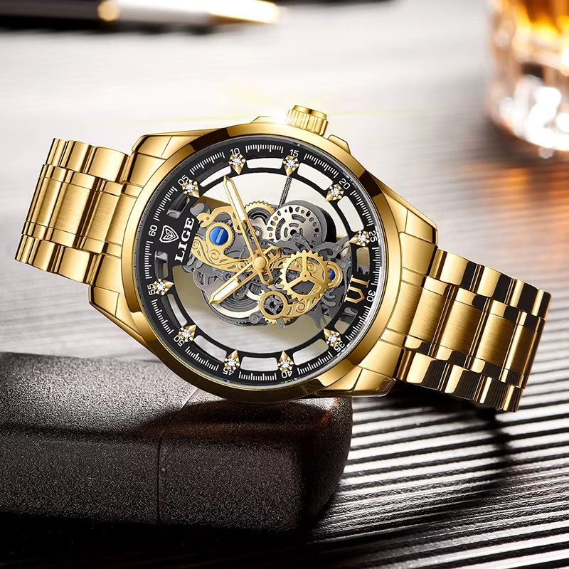 Lige Armbanduhr, Quarz, Gold, Edelstahl, Herren - Bild 2