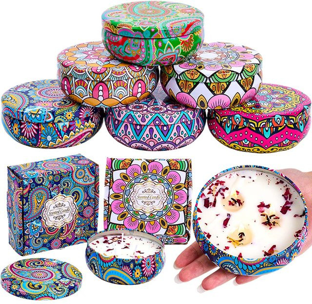 UDOCOOL Duftkerze aus Sojawachs mit drei Dochten im Vintage-Blumen-Design, Bluebell und Lavendel, Mehrfarbig - Bild 1