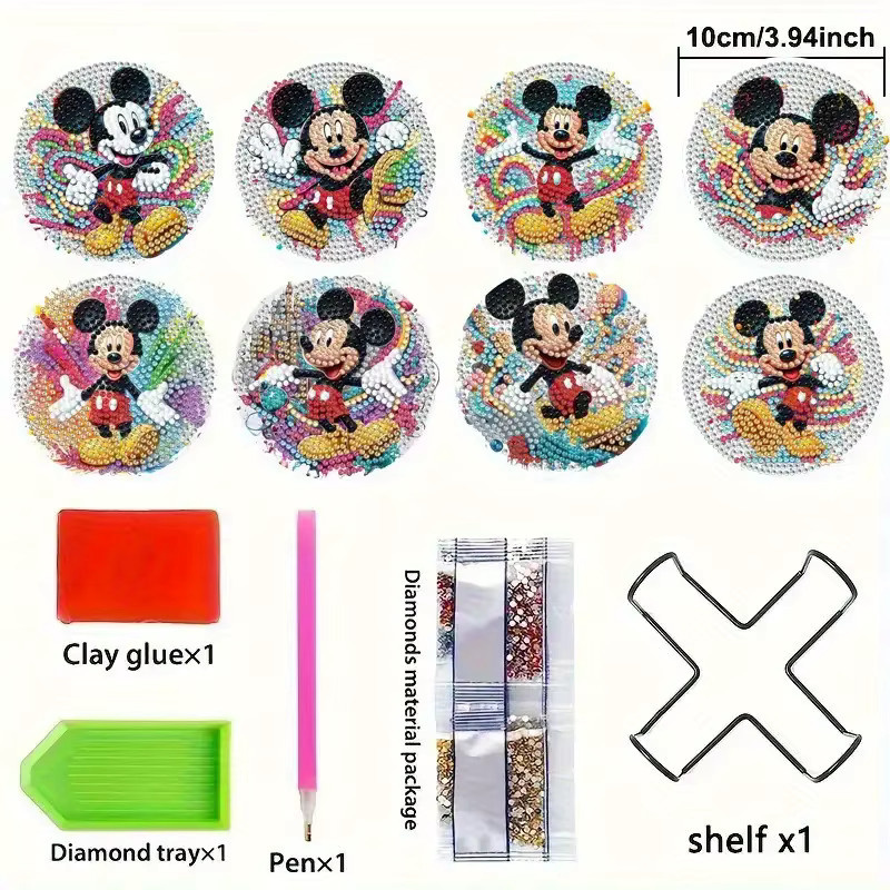 Diamond Painting DIY Cartoon-Maus Untersetzer aus Holz mit Halterung von Potdemiel, Mehrfarbig, Rund - Bild 4