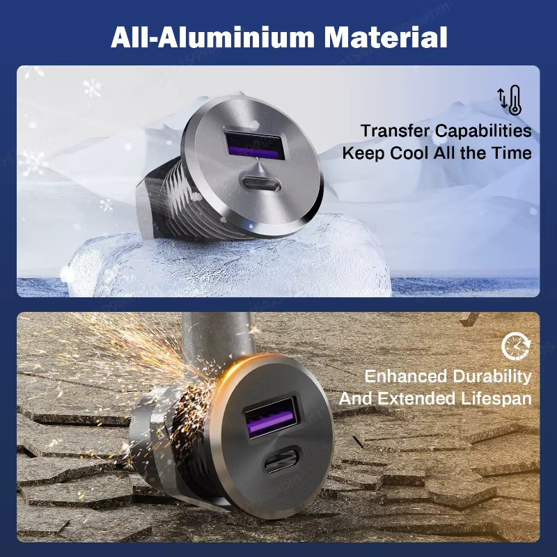 Aluminium USB Steckdose für Wohnmobile mit PD3.0 Typ-C und QC3.0 Schnellladefunktion, 12V/24V 36W, Farbe: Silber - Bild 5