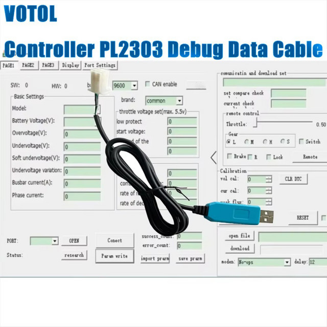 VOTOL USB-Datenkabel mit PL2303 zur Einstellung von Controller-Parametern für EM30, EM50, EM80, EM100 und EM150 - Bild 1