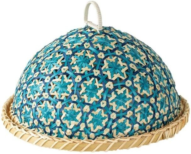 Handgefertigtes Rattan Serviertablett in Blau mit geometrischem Design für Früchte, Brot und Snacks - Bild 1