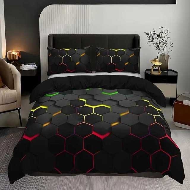 Lodestar Bettwäsche-Set Aqua Bunte Geometrie aus Mikrofaser mit Kissenbezug, B/H: 135 x 200 cm, Blau Multicolour Schwarz - Bild 1