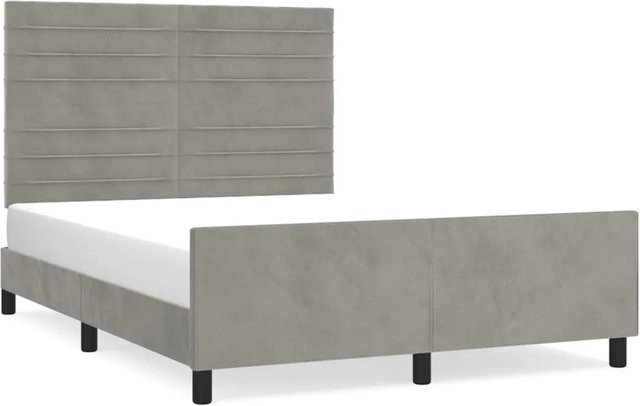 vidaXL Bettgestell mit Kopfteil aus Samt in Hellgrau, B/T/H: 140 x 200 x 118 cm - Bild 1