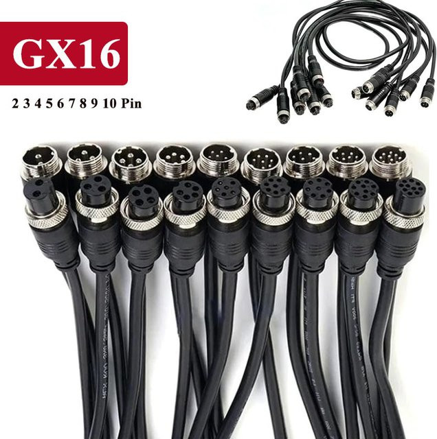 GX16 Luftfahrtstecker mit Kabel als Stecker auf Buchse, Schwarz - Bild 1