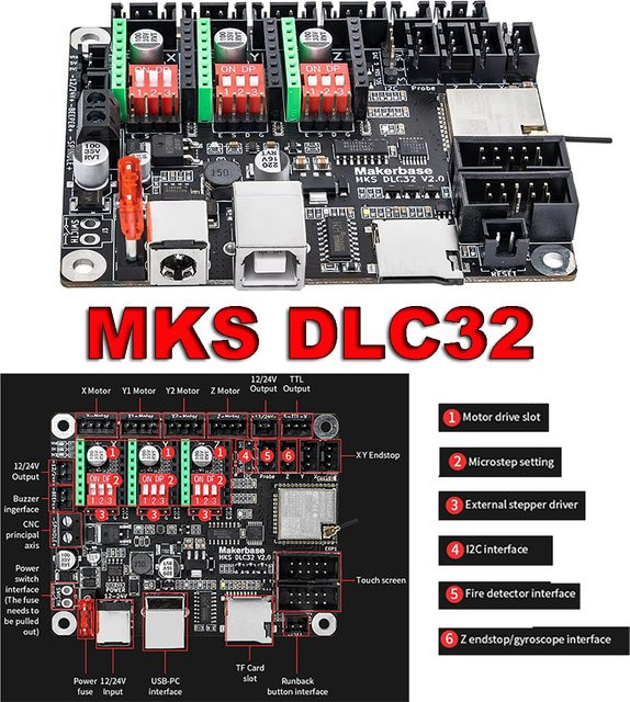 MKS DLC32 GRBL Controller ESP32 WIFI Laser CNC-Board mit TS24/TS35 Touchscreen für Lasergravurmaschinen in Schwarz - Bild 1