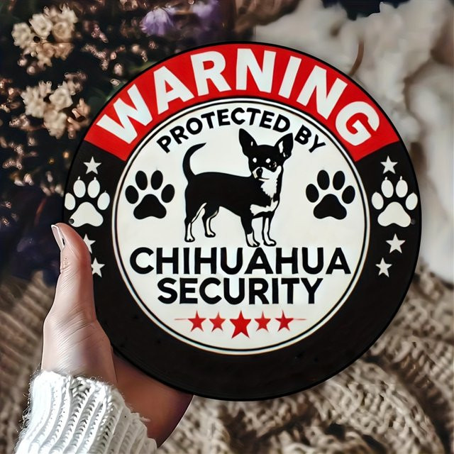 Potdemiel Chihuahua Sicherheitswarnschild aus Aluminium, rundes Metallschild für Wanddekoration in Mehrfarbig, Durchmesser: 20 cm - Bild 1