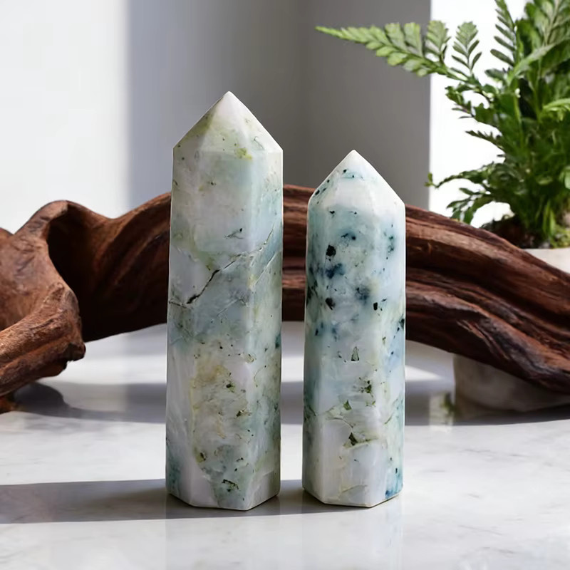RYCRYSTAL Fynchenit Obelisk aus natürlichem Kristallstein in Mehrfarbig für Reiki und Heimdekoration - Bild 3