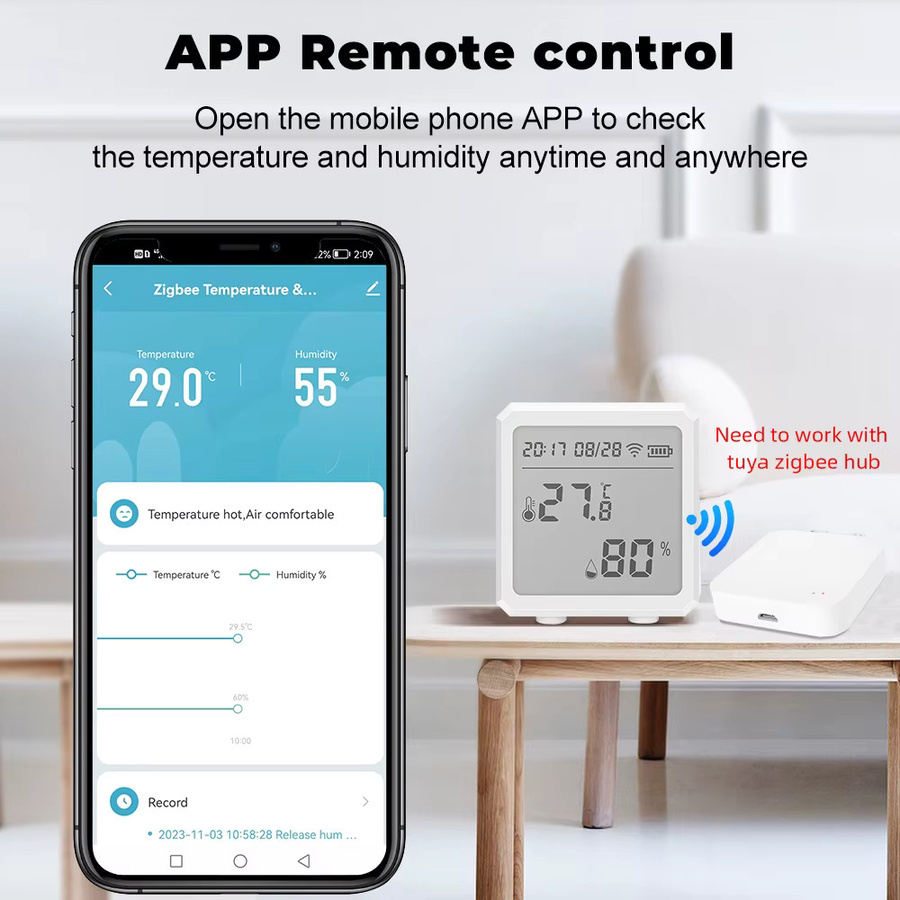 ONENUO Zigbee Temperatur-Feuchtigkeitssensor mit LCD-Display und Tuya-App-Steuerung in Schwarz oder Weiß - Bild 3