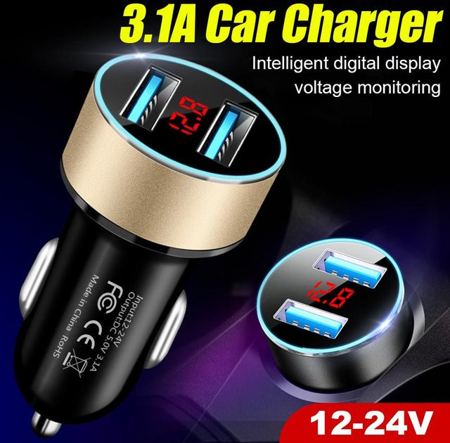 Dual USB Auto Ladegerät mit USB Typ C und 3,1 A Schnellladefunktion für iPhone und Samsung - Bild 1