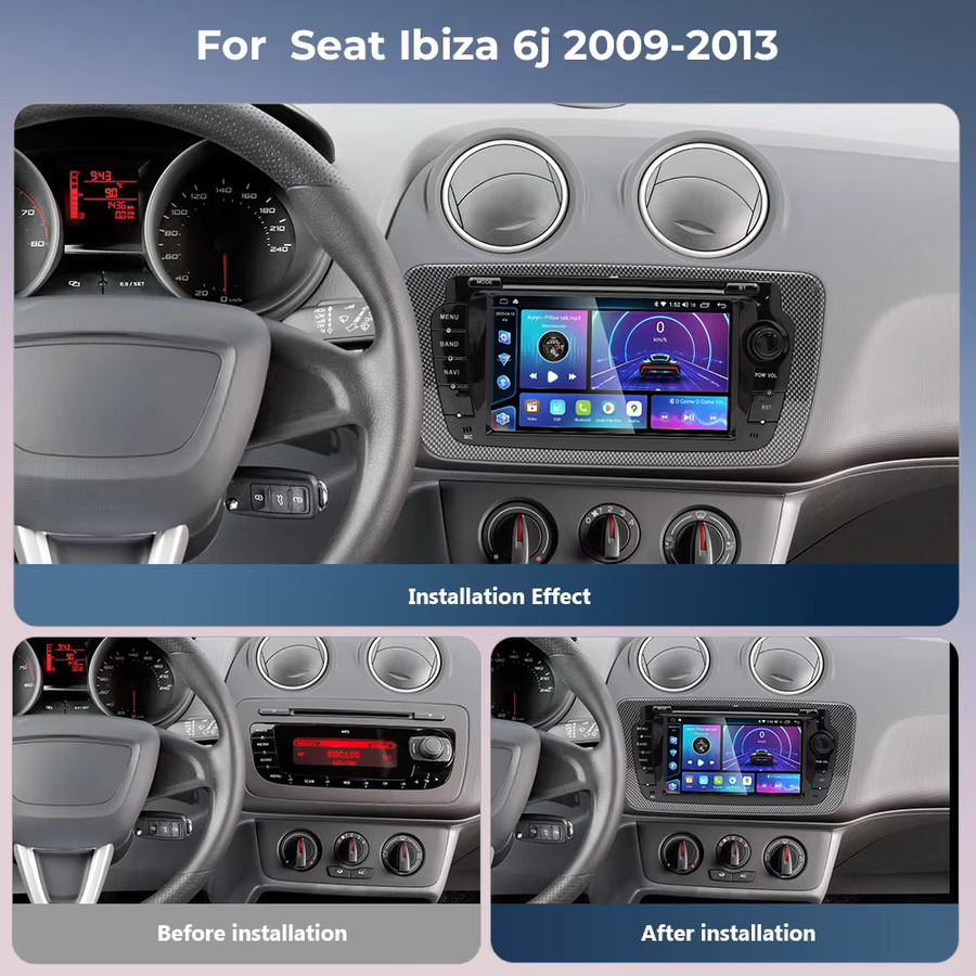Gearelec GPS-Autoradio für Seat Ibiza 6J 2009–2013 mit 7 Zoll Display, Android 14, CarPlay, Android Auto und WLAN in Schwarz - Bild 5