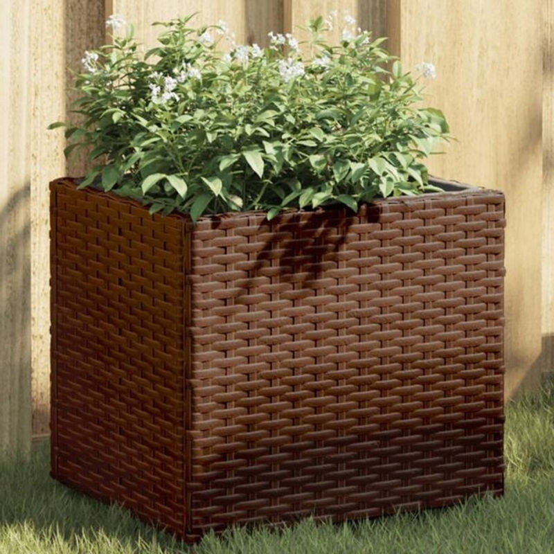 2er-Set Pflanzkübel von vidaxl aus Polyrattan und Stahl in Braun, rechteckig, B/T/H: 36 x 30 x 32 cm - Bild 1