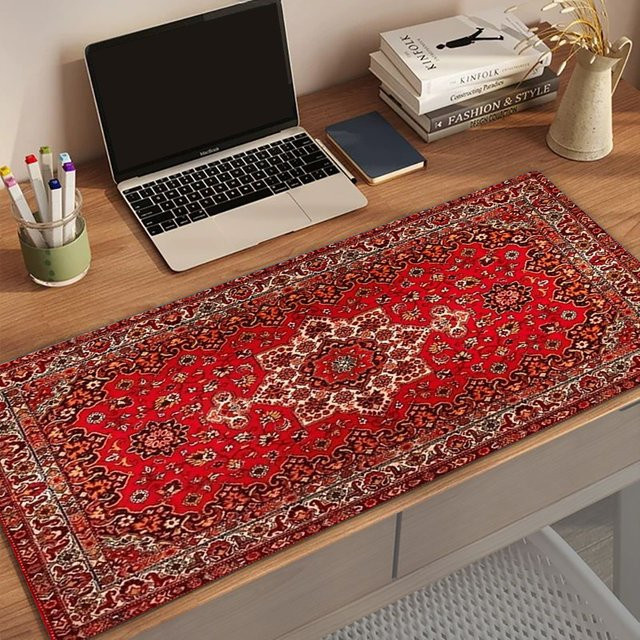 Mairuige Übergroßes Mauspad mit rotem Vintage Persischem Muster, Rutschfeste XXL Schreibtischunterlage für Gaming und Büro in Rot und Weiß - Bild 1