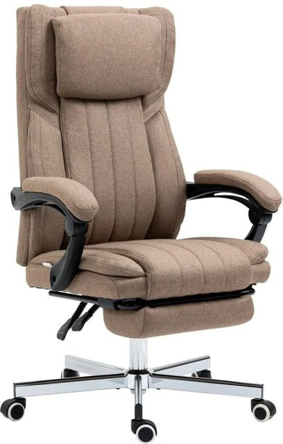 Vinsetto Bürostuhl mit Kopfstütze und Armlehnen in Braun, Polyester Leinenoptik, B/T/H: 61 x 65 x 105-113 cm - Bild 1