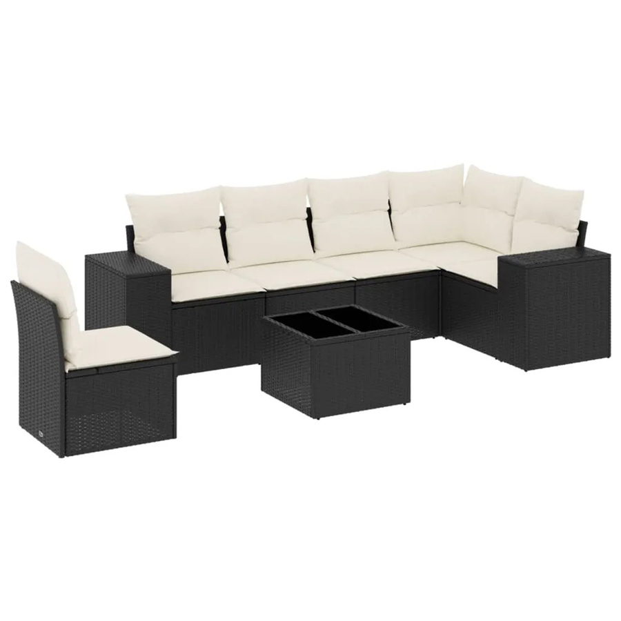 vidaXL 7-tlg Garten-Sofagarnitur in L-Form aus Polyrattan mit Kissen, Schwarz - Bild 2