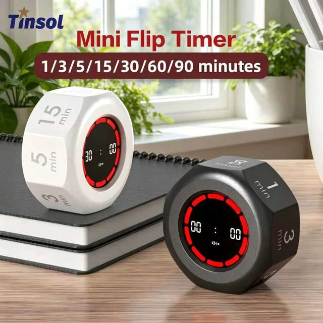 TINSOL Mini Schwerkraftsensor-Flip-Timer in Weiß mit 7 Voreinstellungen für Zuhause, Büro und Küche - Bild 1