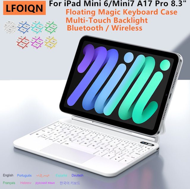 LFOIQN Magic Keyboard Smart Case mit Multi-Touch TrackPad für iPad Mini 7 und iPad Mini 6 (8,3 Zoll), Farbe: Weiß - Bild 1