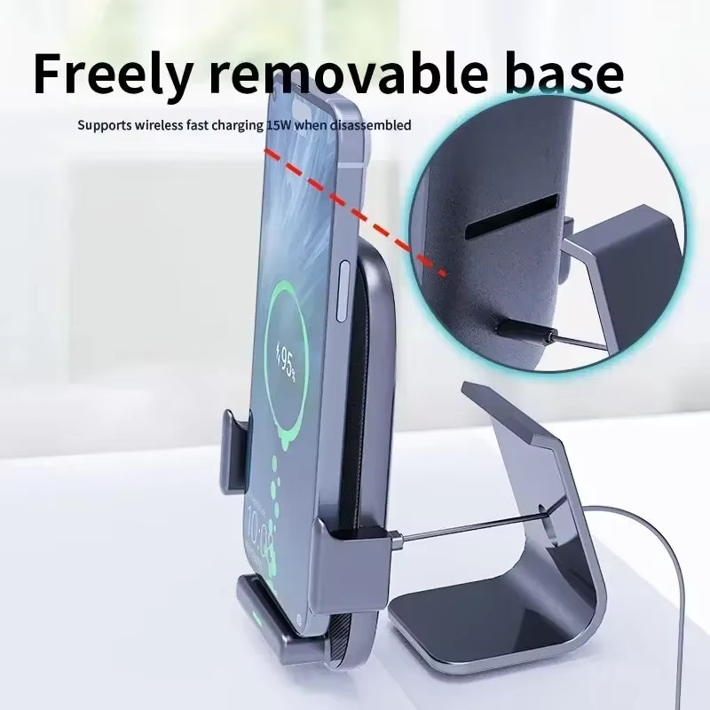 VIKEFON 2-in-1 Verstellbarer Kabelloser Ladeständer für iPhone und Android-Telefone, Schwarz - Bild 3