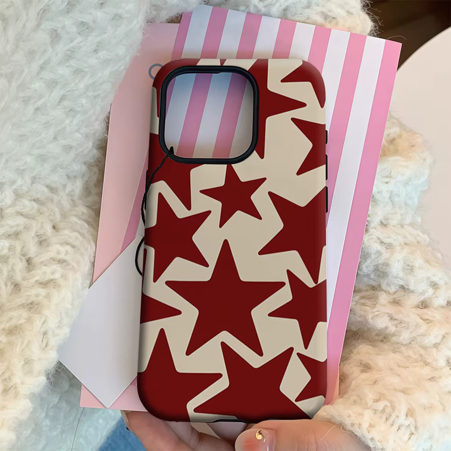 Potdemiel Burgundy Star Scatter Handyhülle für iPhone 17 16 15 14 13 12 Pro Max Plus mit doppelschichtiger Rückseite in Rot - Bild 4