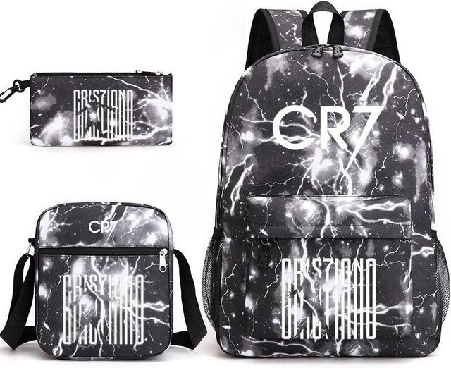 C Ronaldo Schultaschen-Set aus Canvas in Schwarz bestehend aus Rucksack, Umhängetasche und Federmäppchen - Bild 1