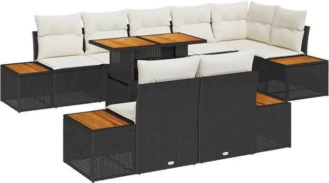 vidaXL Garten-Sofa-Set aus Poly-Rattan in Schwarz mit 9 Teilen und integrierter Stauraumfunktion - Bild 1