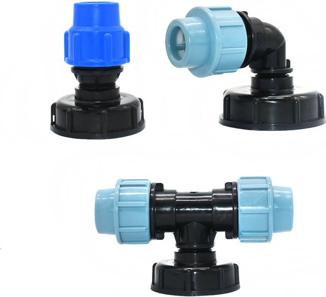 GHHWL IBC Tank Adapter S60 mit PE Rohrverbinder Winkel und T-Stück für die Bewässerung, Kunststoff, s60 x 20mm 25mm 32mm - Bild 1