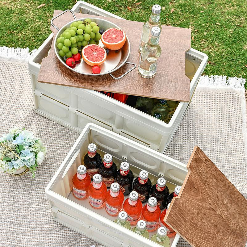 Binchi Outdoor Camping Faltbare Aufbewahrungsbox mit Holzdeckel in Weiß, B/T/H: 42 x 28,5 x 23,5 cm - Bild 2