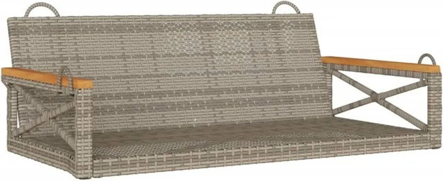 vidaXL Hängebank aus Poly-Rattan und Akazienholz in Grau, B/T/H: 109 x 62 x 40 cm - Bild 1