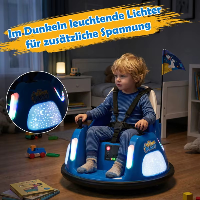 12V Kinder-Elektro-Bumper-Car, batteriebetriebenes Fahrzeug, mit Blinklichtern und Fernbedienung, Blau, ab 1,5 Jahre - Bild 5