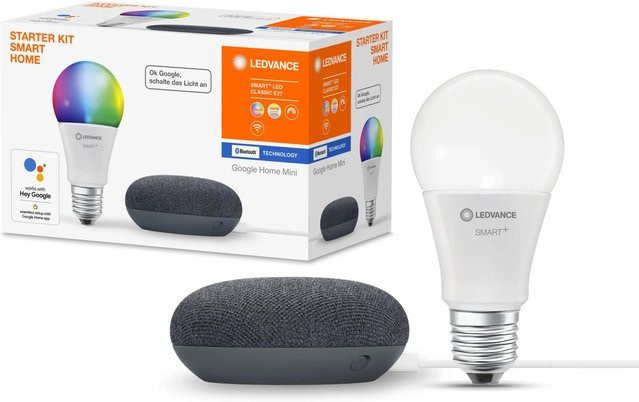 Ledvance Smart Home Starter-Set mit Bridge Gateway, RGBW LED Leuchtmittel E27 und Google Assistant Kompatibilität in Schwarz - Bild 1